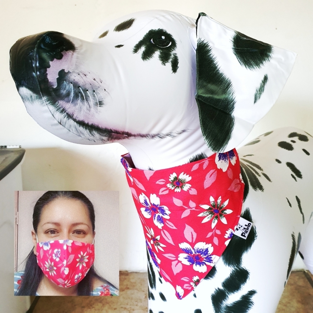 3 for $15 * Pink Floral Dog Bandana / Face Mask - Picture 2 of 10